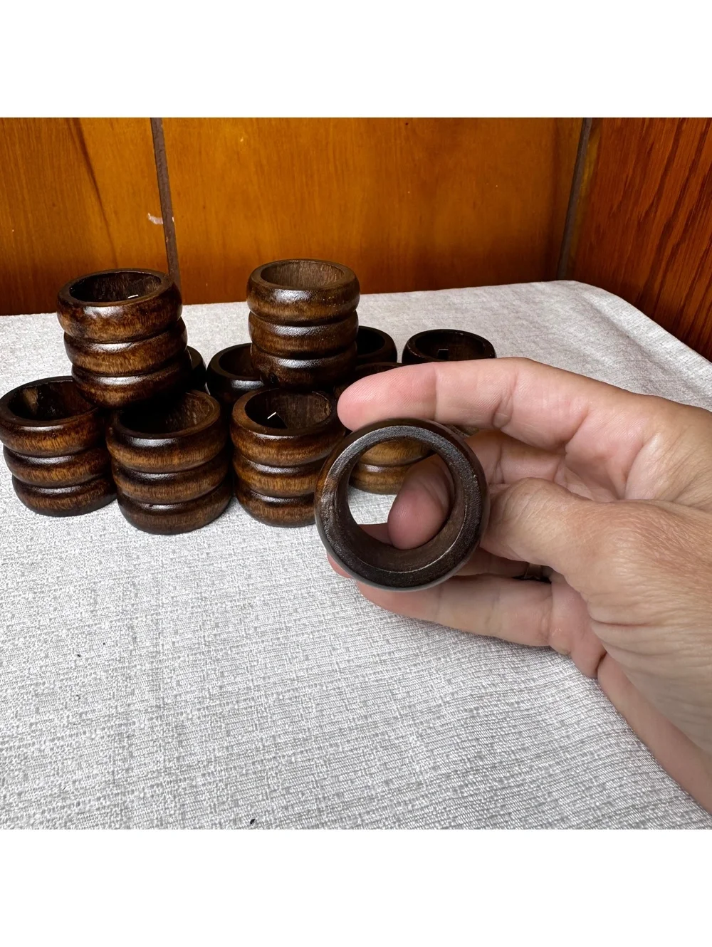 Vintage Dark Wood Napkin Rings Set Of 4 Rustic Boho Table Decor